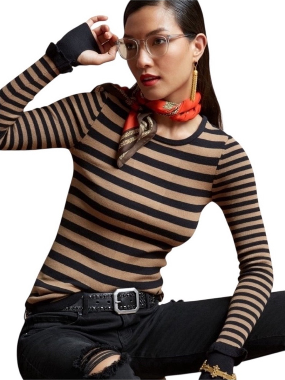 CAbi Earn Your Stripes Brown Black Sweater Style Number 3480
